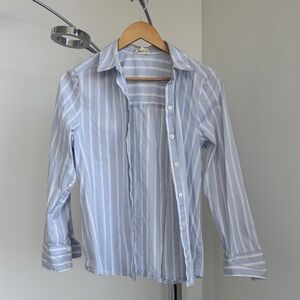 100% Cotton Light Blue Stripe Button-Down Shirt - Women